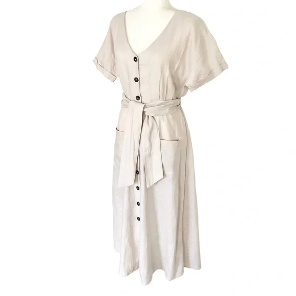 Rachel Zoe | Dresses | Rachel Zoe 0 Linen Prairie Beige Button Down Midi  Dress Womens Size M | Poshmark